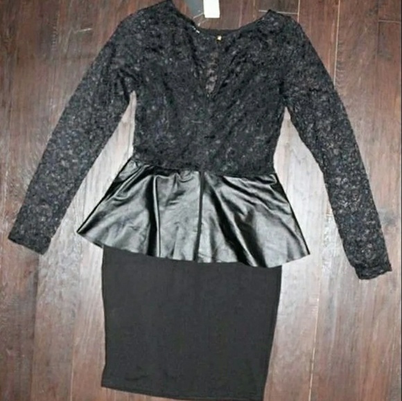 (New) A Black Laced Peplum Sheath Dress - Picture 2 of 3